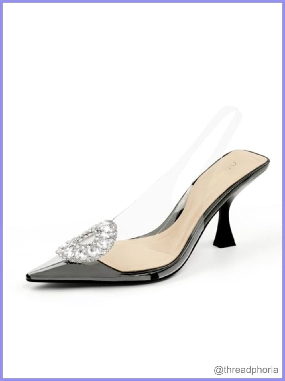 Clear Slingback Heels Pointed Toe Rhinestone 3in Stiletto Dress Shoes